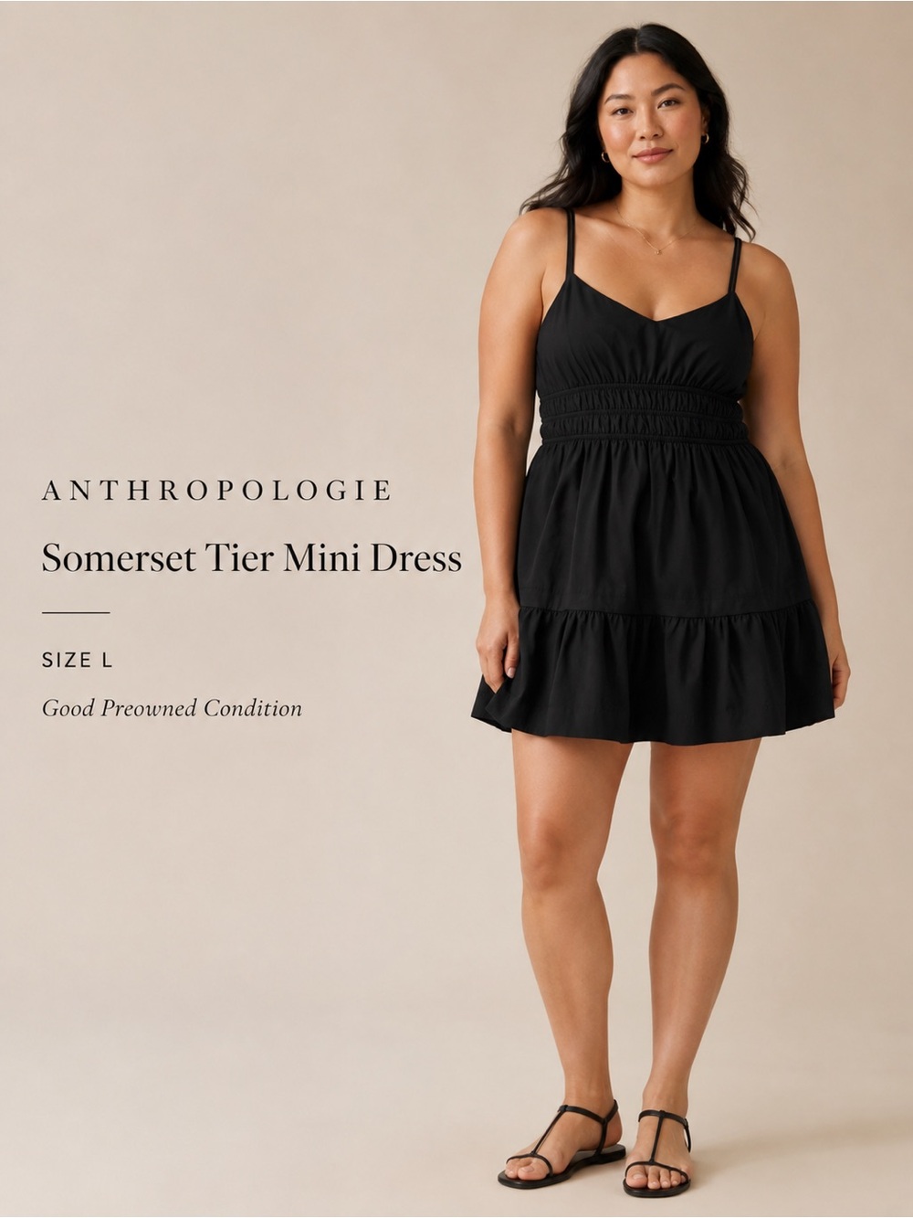 Anthropologie Somerset Tier Spaghetti Strap Mini Dress Black Size L